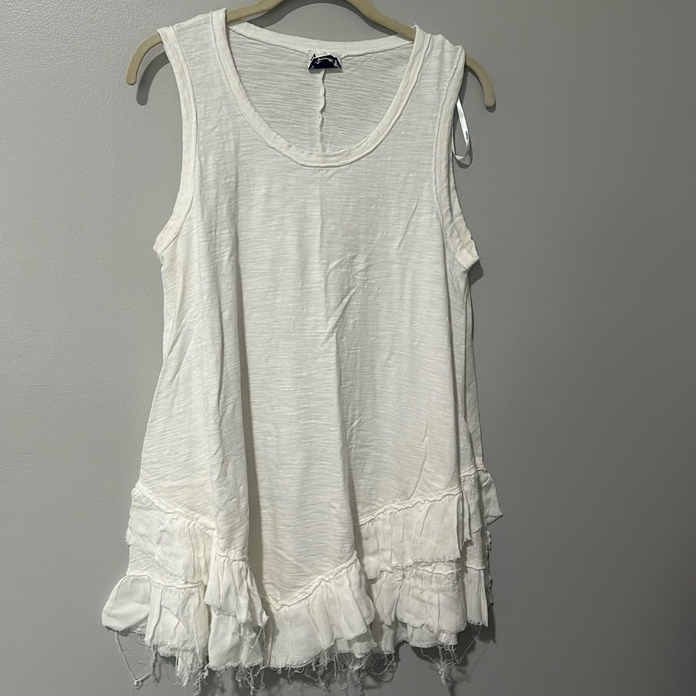 Arula Cream Ruffle Hem Cotton Tank Top Sz X
